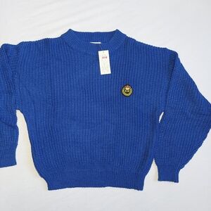 New Logic Vintage Mens L Crewneck Knit Sweater Blue Classic Rib Texture NWT